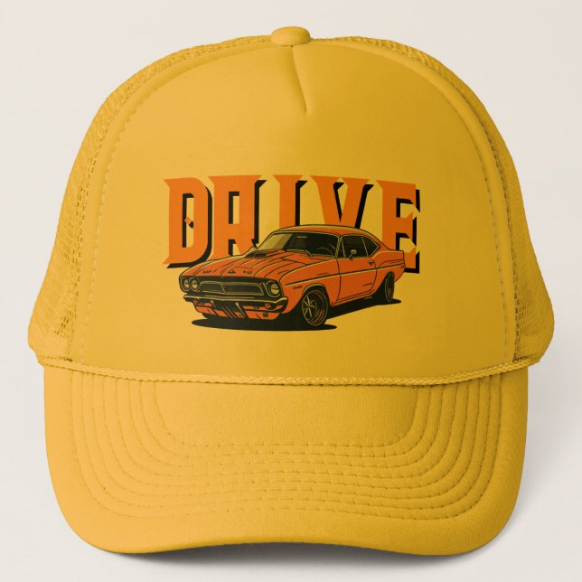 DRIVE – Orange Vintage Car Cap Truckerkappe (Vorderseite)
