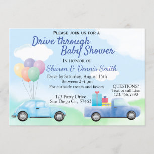 Drive Through Watercolor Car Kinderdusche für Boy Einladung
