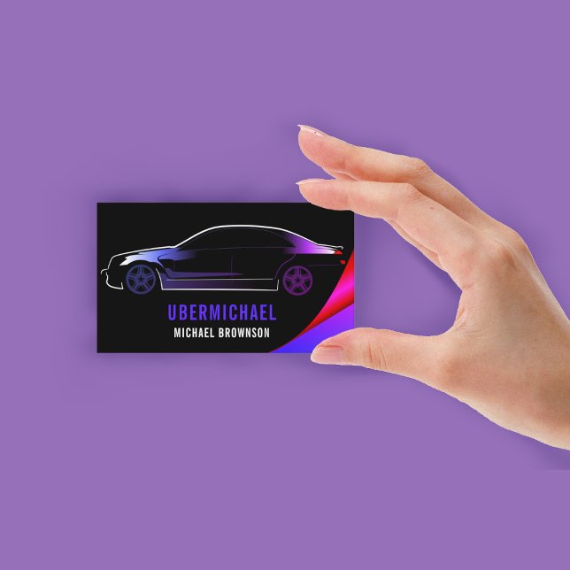 Driver Metallic Car Black lila Neon Auto Visitenkarte (Driver Metallic Car Black purple neon Auto Business Card)
