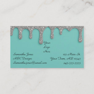 Driving Silver Glitzer & Turquoise Business Card Visitenkarte