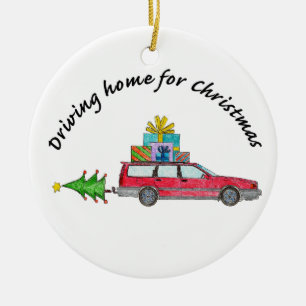 "Driving Zuhause for Christmas" Auto mit Geschenke Keramik Ornament