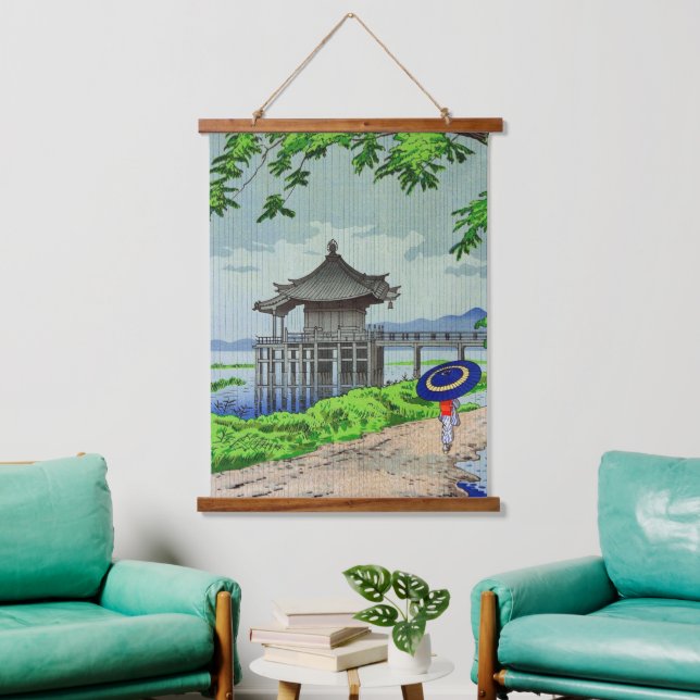 Drizzling Rain in Ukimid Fujishima Takeji 1950s Wandteppich Mit Holzrahmen (Wohnzimmer)