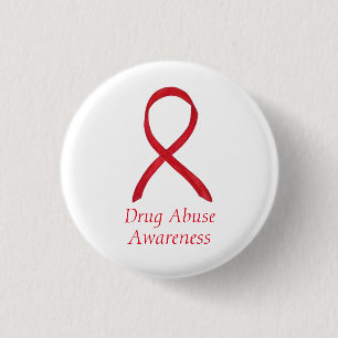 Drogenmissbrauch Bewusstsein Red Ribbon Custom But Button