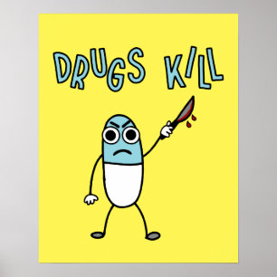 Drogenmissbrauch Lustiger Drogen-Tod Cartoon Poster