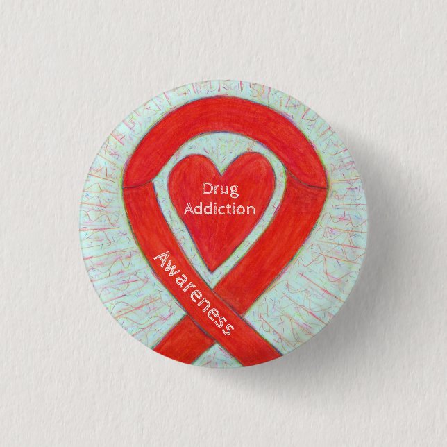 Drogensucht Aufklärung Rotes Herz Band Button (Vorderseite)