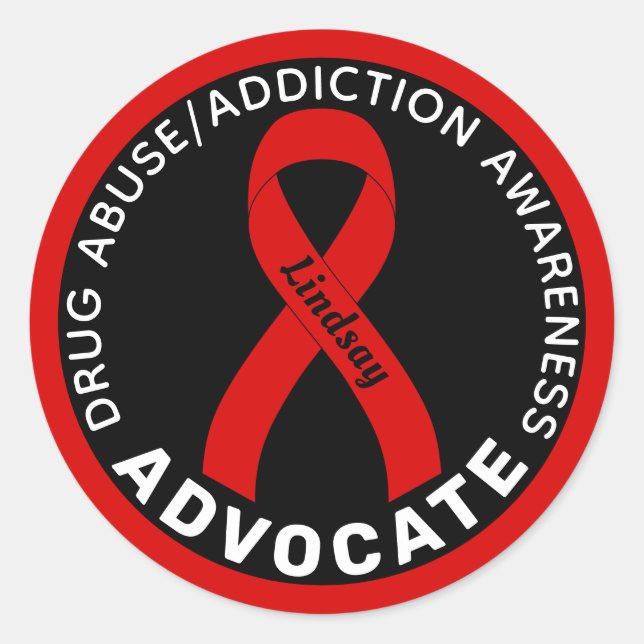 Drogensuchtbewusstsein Advocate Ribbon Black Runder Aufkleber (Vorderseite)