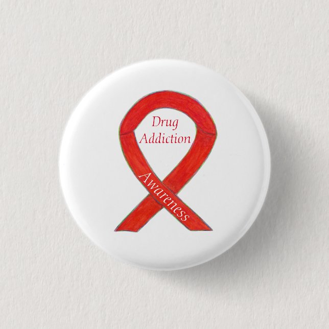 Drogensuchtbewusstsein Red Ribbon Custom Button (Vorderseite)