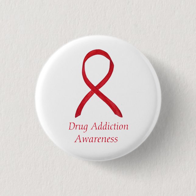 Drogensuchtbewusstsein Red Ribbon Custom Button (Vorderseite)