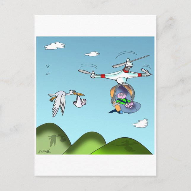 Drohne-Cartoon 9482 Postkarte (Vorderseite)