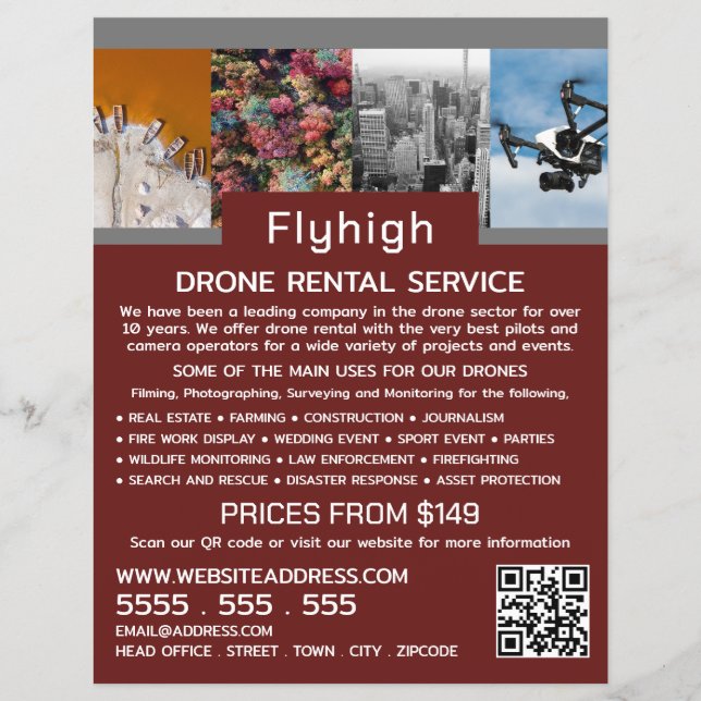 Drohne Collage Banner, Drone Rental Company Flyer (Vorne)