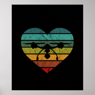 Drohne in Retro Vintages Sonnenuntergang Herz Poster