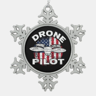 Drohnenpilot Multirotor-Quadcopter-US-Flagge Schneeflocken Zinn-Ornament