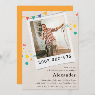 Drôle 75e anniversaire invitations Hommes Fun Phot