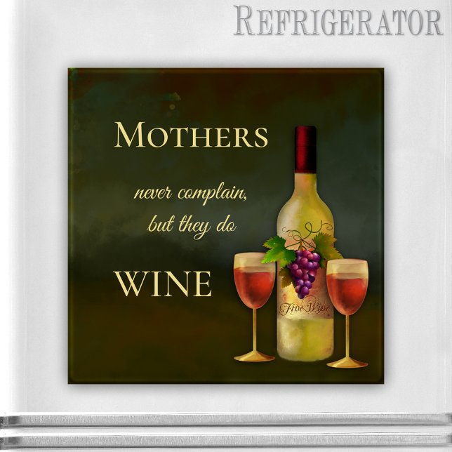 Drôle Aimant Personnalisé Art Vin (Italian fine art magnet featuring a wine bottle and glasses with funny texts - gift for Mom )