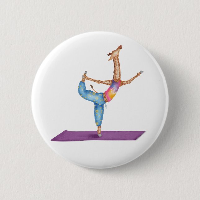 Drôle badge rond de girafe de yoga (Devant)