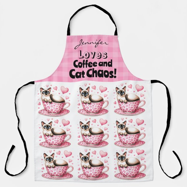 Drôle café de chat tout-en-dessus Imprimer tablier (Recto)