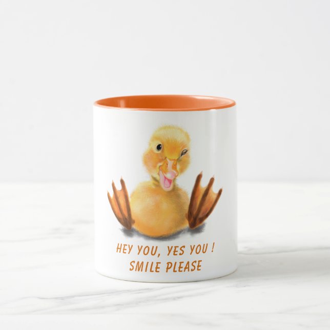 Drôle Canard Jaune Souriez Mug - Texte Personnalis (Centre)
