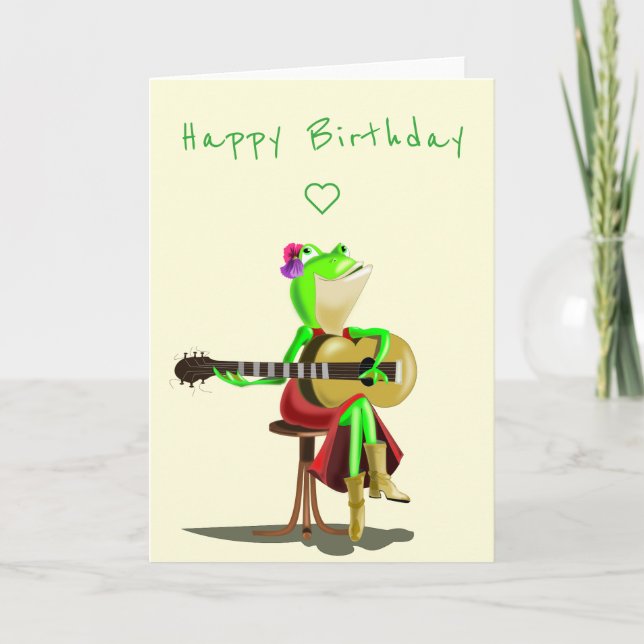 Drôle carte d'anniversaire avec Frog Guitar Player (Devant)