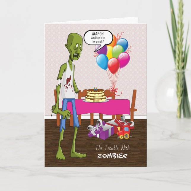 Drôle carte d'anniversaire avec Zombie à la fête (Devant)