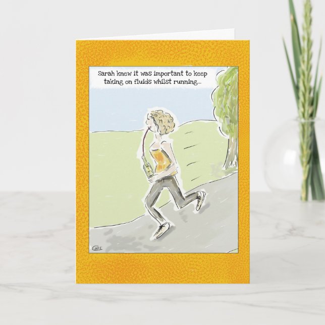 Drôle carte d'anniversaire : "Courir sur le vin... (Devant)