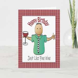 Drôle carte d'anniversaire de vin tiré à la main p