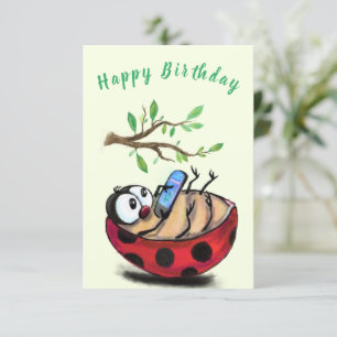 Drôle carte d'anniversaire Happy Ladybug avec télé