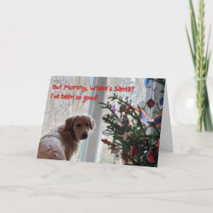 Drôle carte de Noël, chien attendant Père Noël