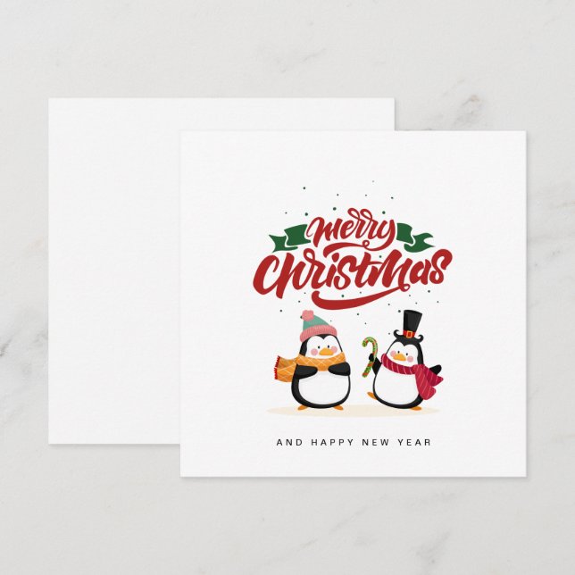 Drôle Carte de Noël Pingouin, Joyeux Noël (Devant / Derrière)