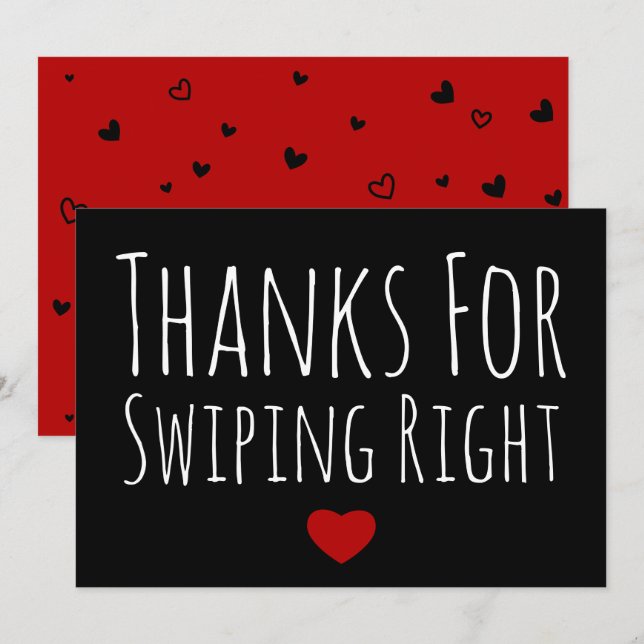 Drôle Carte Saint Valentin Merci Pour Swipe Right (Devant / Derrière)