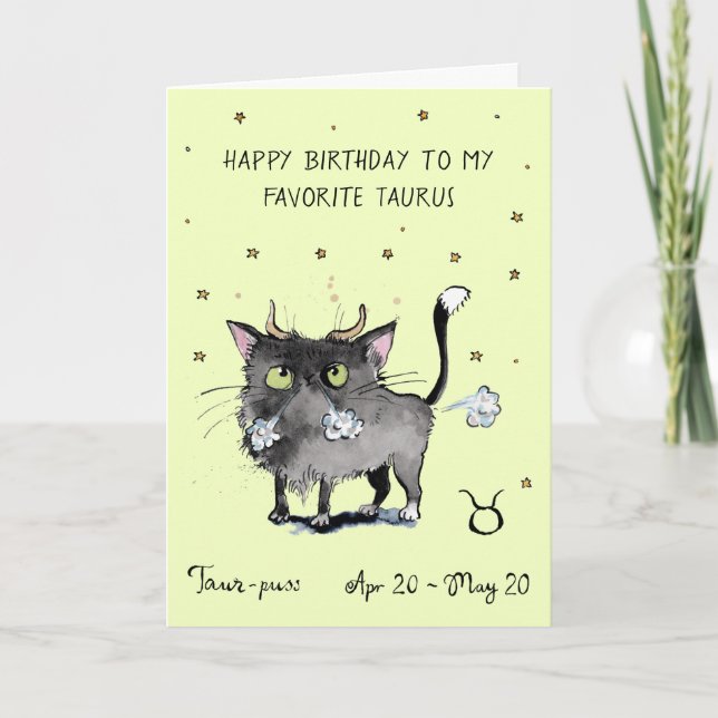 Drôle carte Taureau Zodiaque Chat Signe astrologiq (Devant)