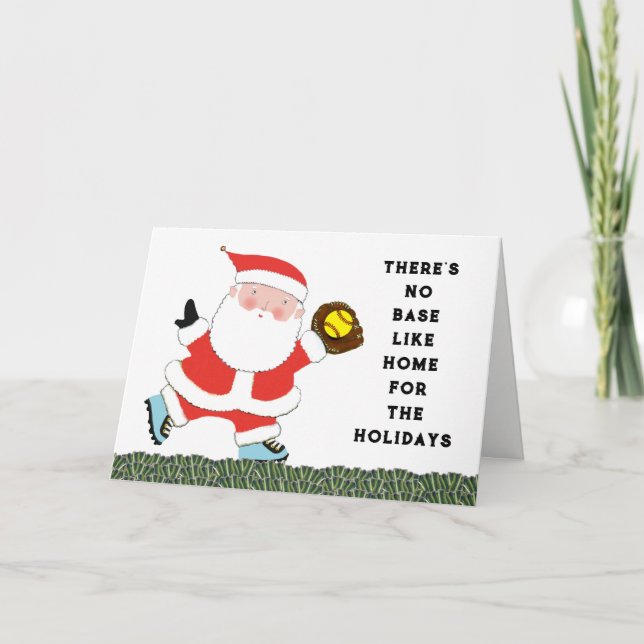 Drôle Cartes de fin de année de Noël de softball (Devant)