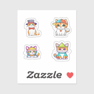 Drôle Cartoon Chat Art 4 Stickers Pack