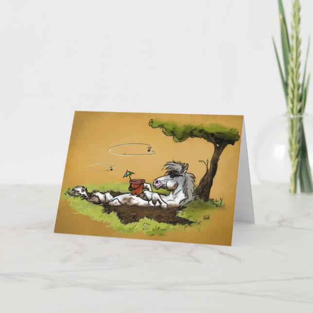Drôle Cartoon Cheval Chilling dans la boue Carte d (Devant)
