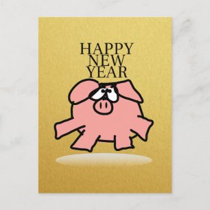 Drôle Cartoon Cochon Année Golden G carte postale