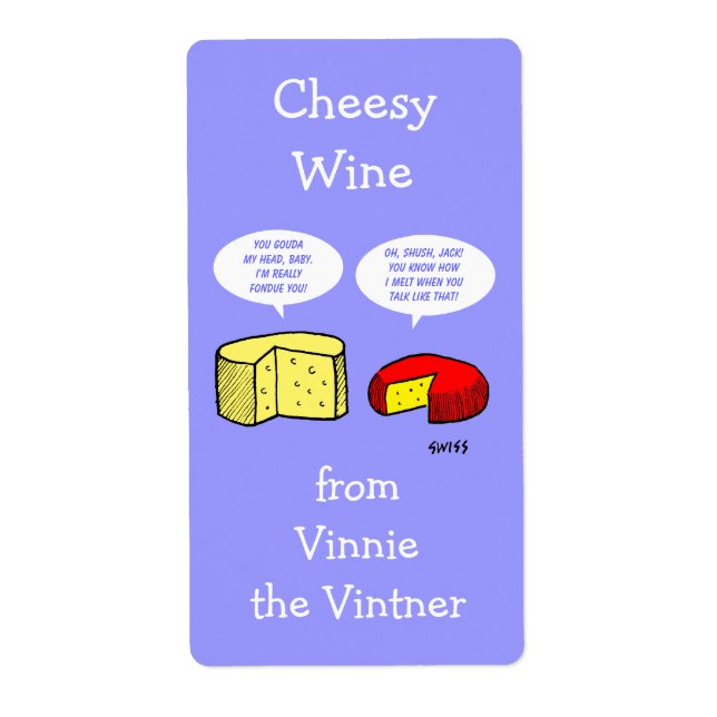 Drôle Cartoon de Fromage Étiquettes de vin personn (Devant)