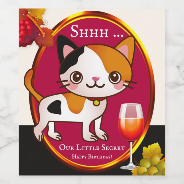 Drôle Chat Anniversaire Vin Étiquette (Étiquettes simples)
