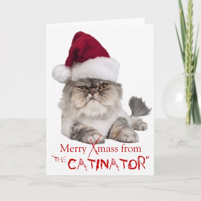 Drôle Chat Cranky "Le Catinateur" carte de Noël (Devant)