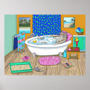 Drôle Chat dans Bath 665 Poster