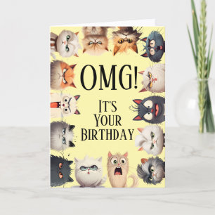 Drôle Chat Visages Anniversaire Carte