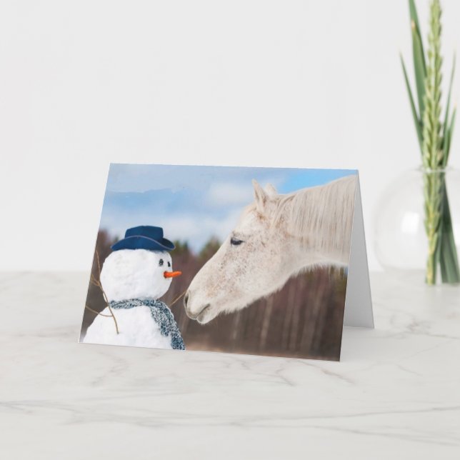 Drôle Cheval et la carte de Noël de Snowman (Devant)