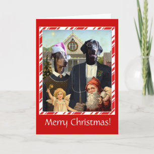 Drôle chien carte de Noël American gothique parodi