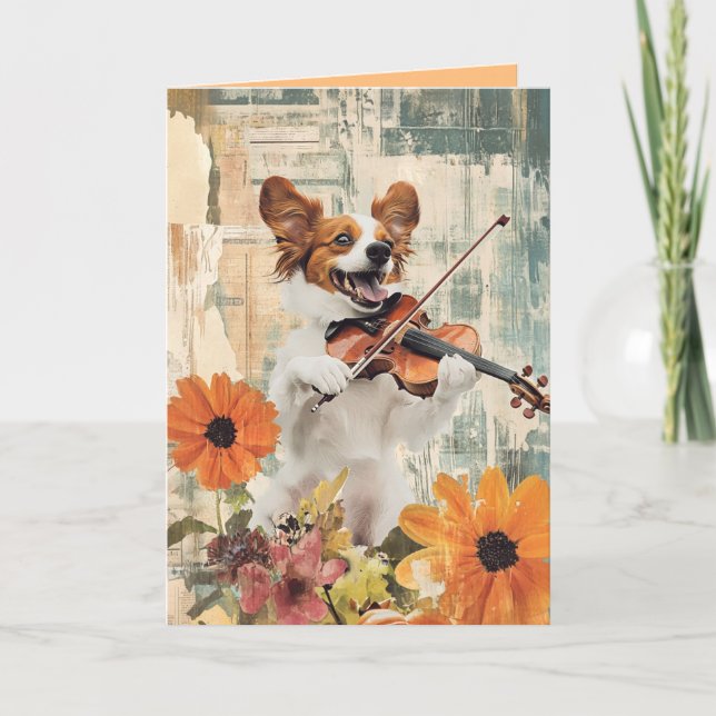 Drôle Chien Jouant Violon Plié Carte (Devant)