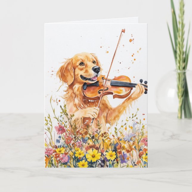 Drôle Chien Jouant Violon Plié Carte (Devant)