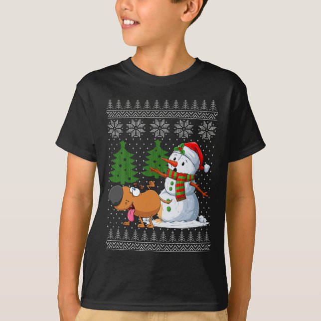 Drôle Chien Pees sur Snowman laide Sweat de Noël X (Devant)