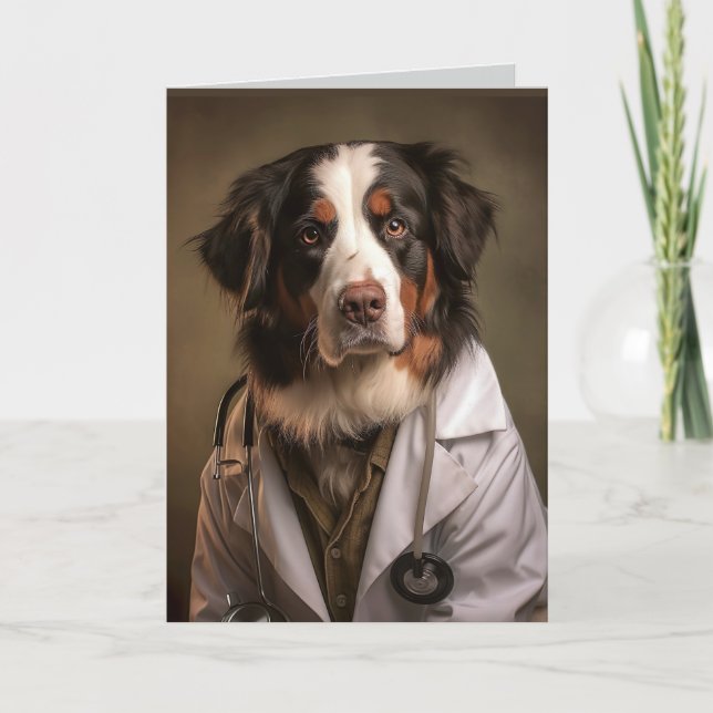 Drôle Chien Portant Docteur Manteau Blanc Carte Pl (Devant)