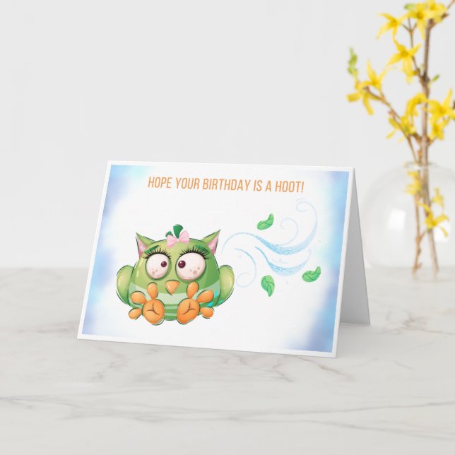 Drôle Chouette colorée carte d'anniversaire (Fleur jaune)