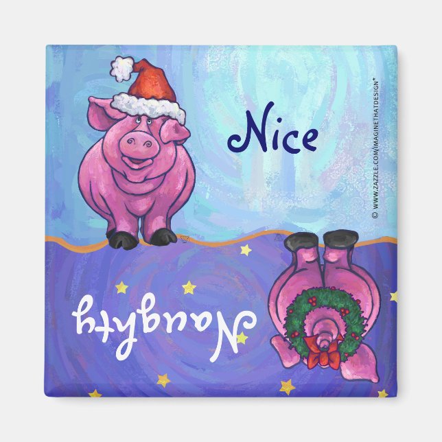 Drôle Cochon Naughty Nice Magnet de vacances (Devant)