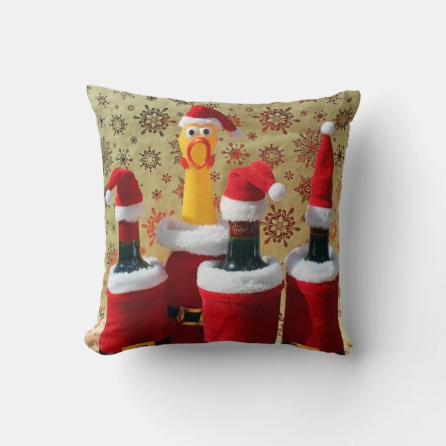 Drôle Coussin de Noël du poulet et du vin ! (Recto)
