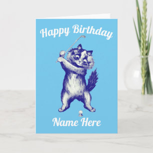 drôle de chat de golf carte d'anniversaire