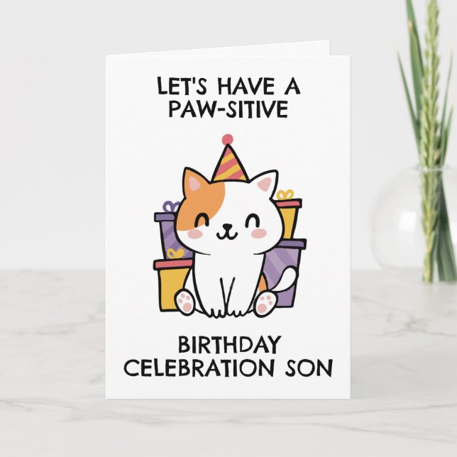 drôle de chat fils cartes d'anniversaire (Devant)
